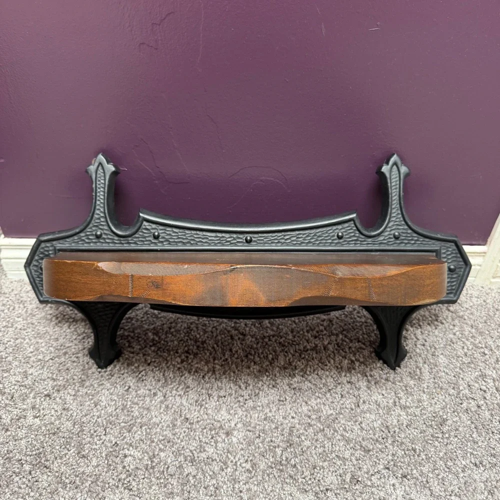 Vintage Sexton 1967 Wall Shelf Gothic Cast Metal Wood Black Brown Rustic MCM